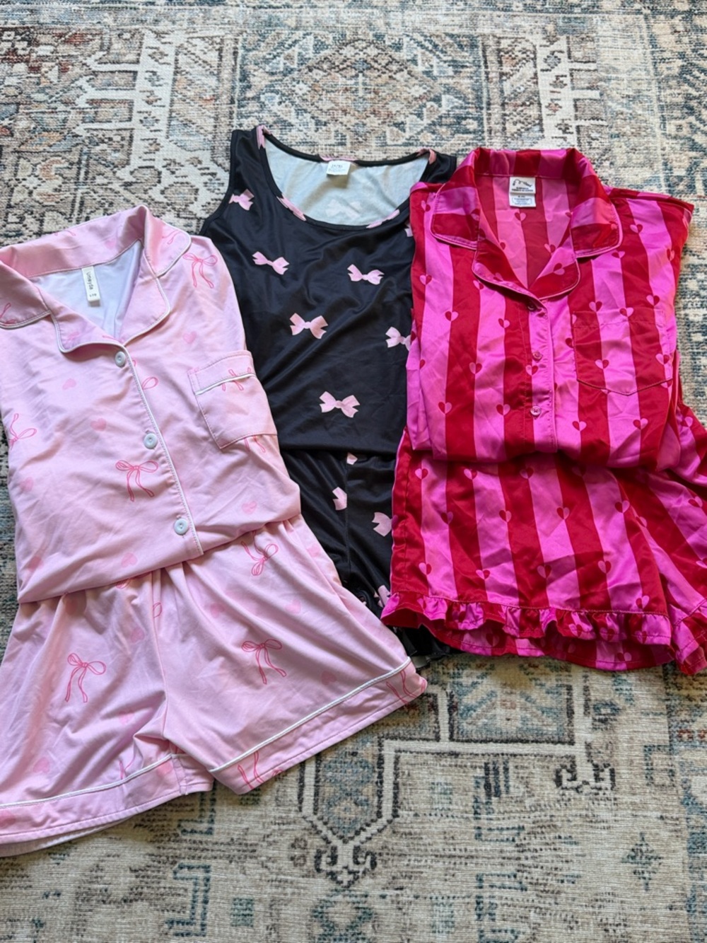 Bundle of Girls Pajama Sets — Pink, Black & Hot Pink Styles, Preppy Size XL